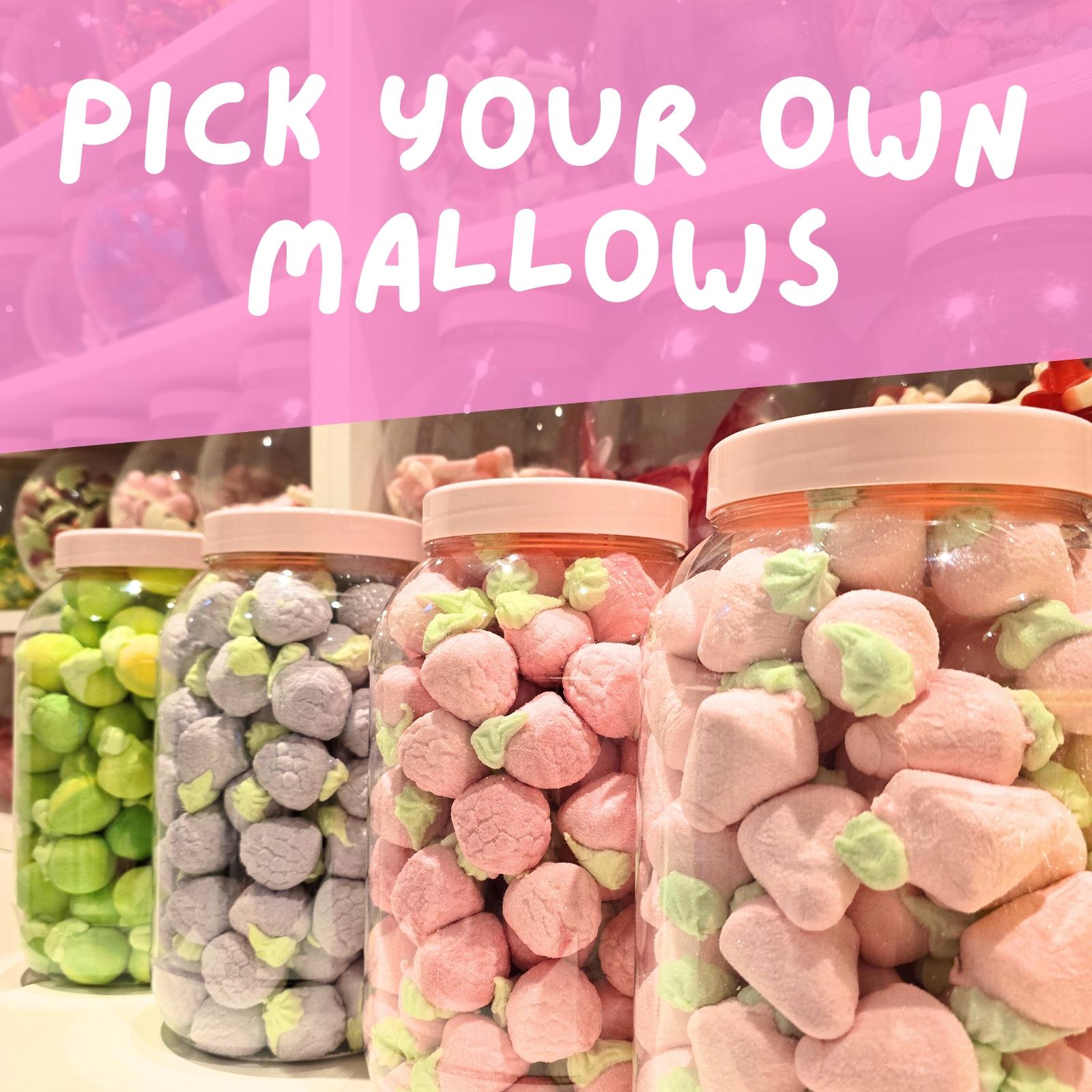Mallows - Pick your own pick n mix Mallows 100g per choice of sweet! Pick N Mix Uk Candy Snack Marshmallow